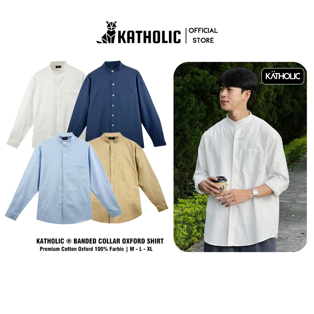 Áo Sơ Mi Trơn Tay Dài Nam Nữ Hàn Quốc Cổ Tàu Local Brand KATHOLIC Chất Liệu Oxford Form Rộng 4 Màu KAT022